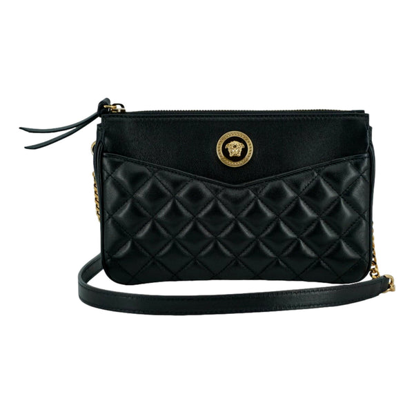 La Medusa Womens Black Gold Quilted Leather Crossbody Bag
