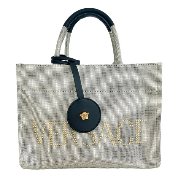 Ecru Canvas Studded Logo Totebag