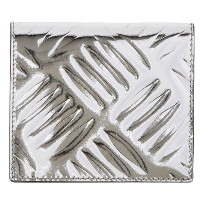 Spazzolato Foldover Card Wallet Metallic Silver Embossed Leather