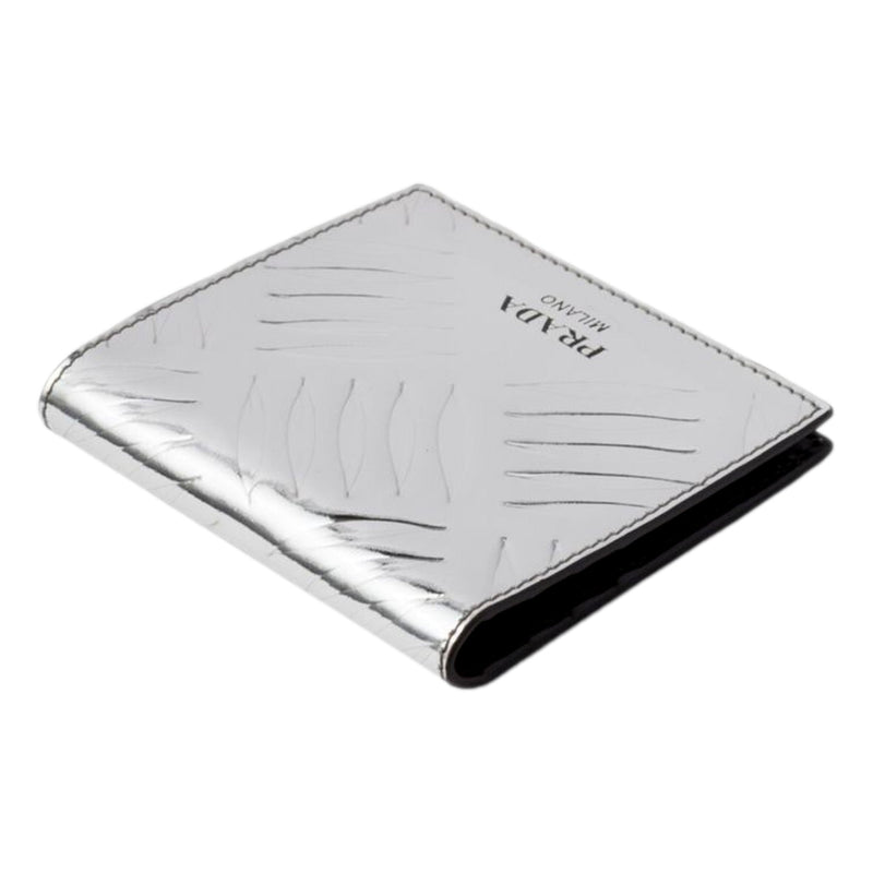 Spazzolato Foldover Card Wallet Metallic Silver Embossed Leather