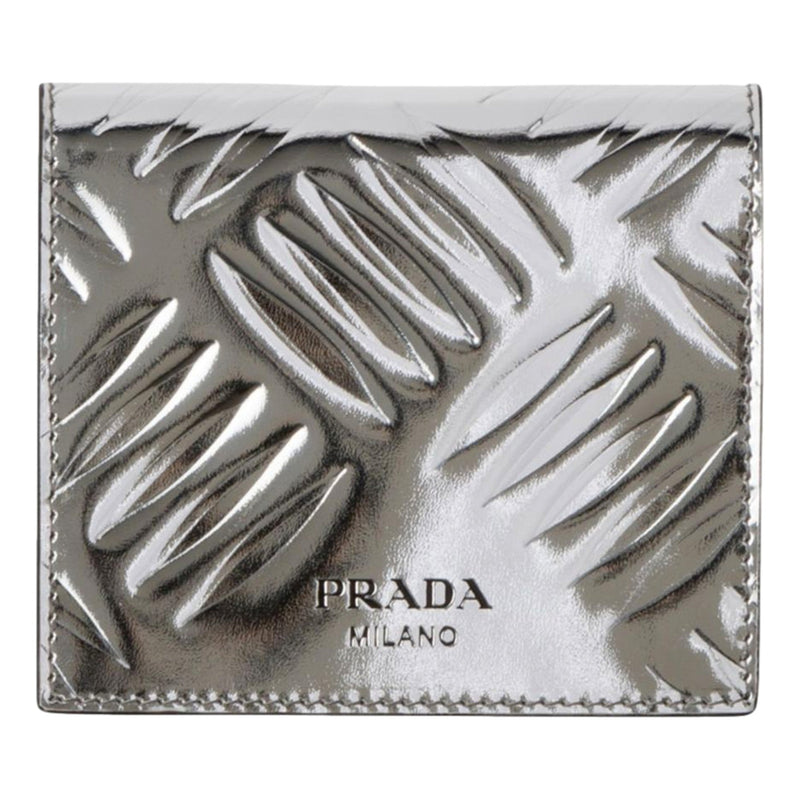 Spazzolato Foldover Card Wallet Metallic Silver Embossed Leather