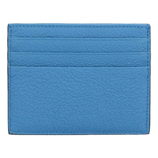 Signature Fiordaliso Blue Grained Leather Card Case Wallet