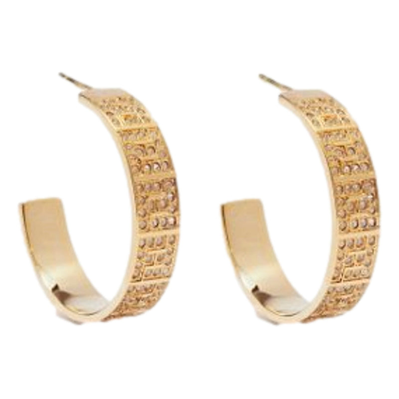 FF Crystal Embellished Gold Hoop Earrings