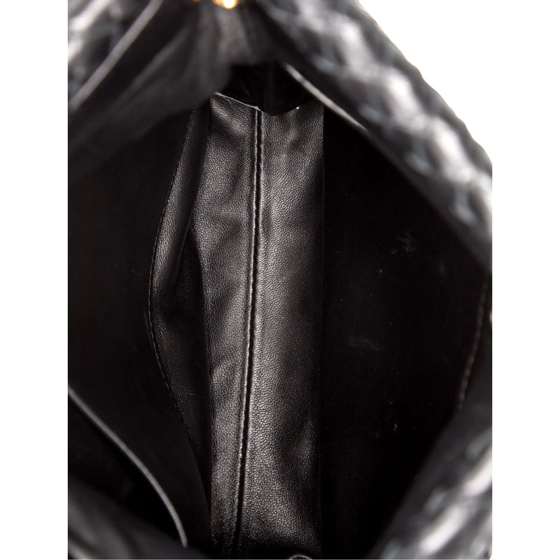 Intrecciato Olimpia Black Leather Fold Over Shoulder Bag