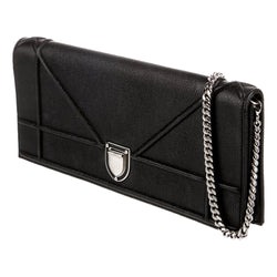 Black Calfskin Leather Diorama Wallet on Chain