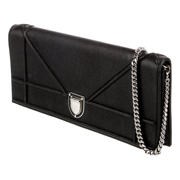 Black Calfskin Leather Diorama Wallet on Chain