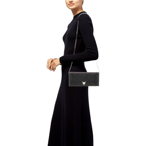Black Calfskin Leather Diorama Wallet on Chain