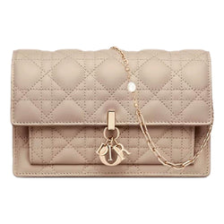 Daily Pouch with Chain Powder Beige Cannage Lambskin