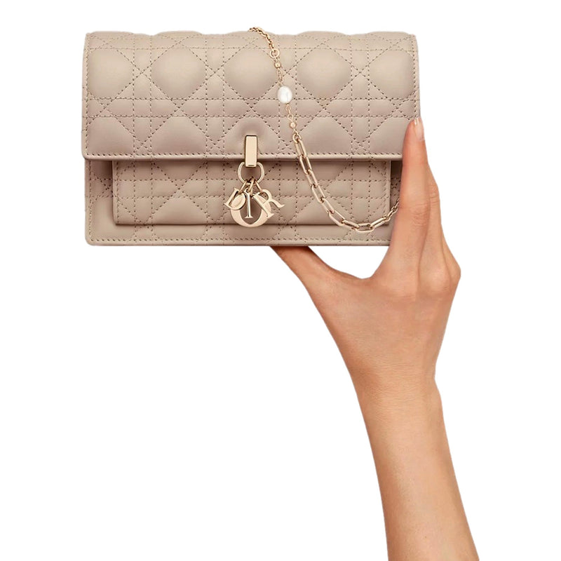 Daily Pouch with Chain Powder Beige Cannage Lambskin
