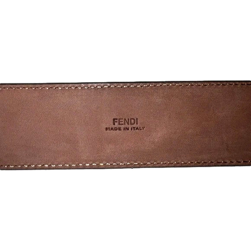 F is FF Calfskin Leather Black Embossed Belt Size 80/32