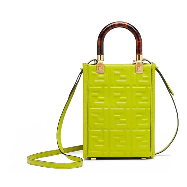 FF Zucca Mini Sunshine Shopper Tote Crossbody Bag Green Leather