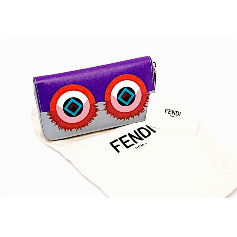 Monster Zip Pouch Clutch Cosmetic Bag Travel Purple Blue Leather