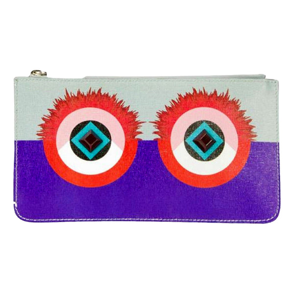 Monster Zip Pouch Clutch Cosmetic Bag Travel Purple Blue Leather