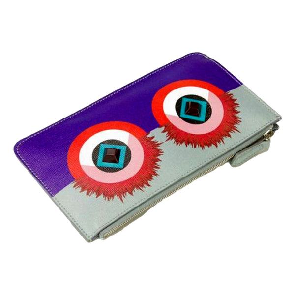 Monster Zip Pouch Clutch Cosmetic Bag Travel Purple Blue Leather