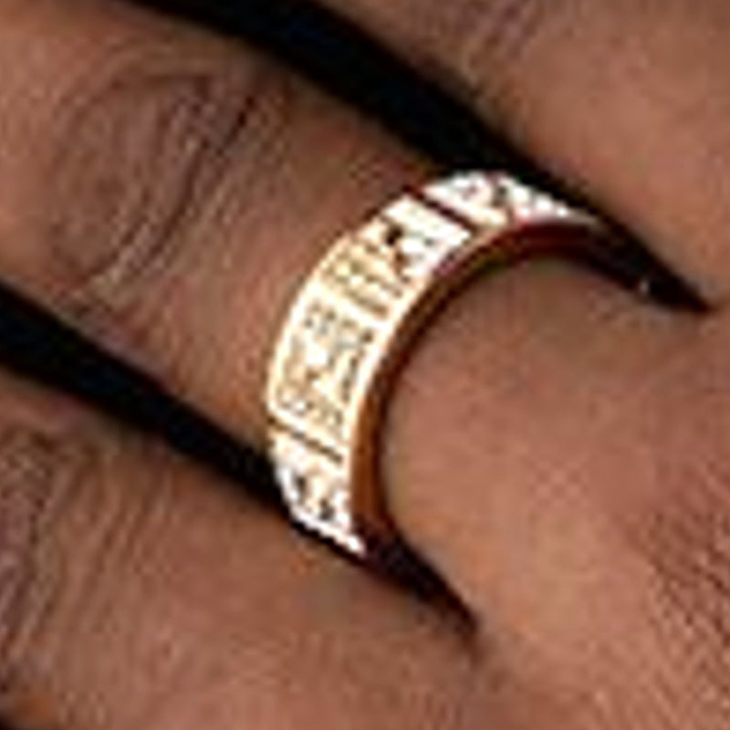 FF Crystal Embellished Wide Band Gold Ring Small