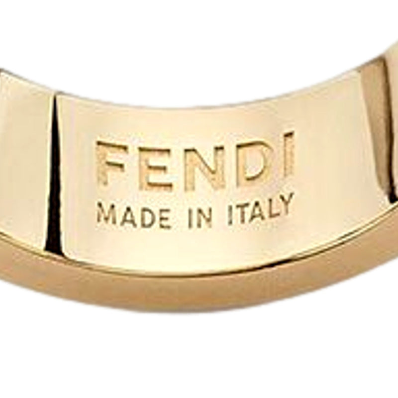 FF Crystal Embellished Wide Band Gold Ring Small