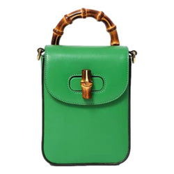 Bamboo Mini Handbag Top Handle Bag in Green Leather