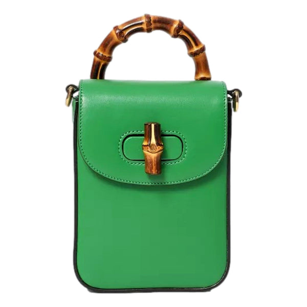 Bamboo Mini Handbag Top Handle Bag in Green Leather