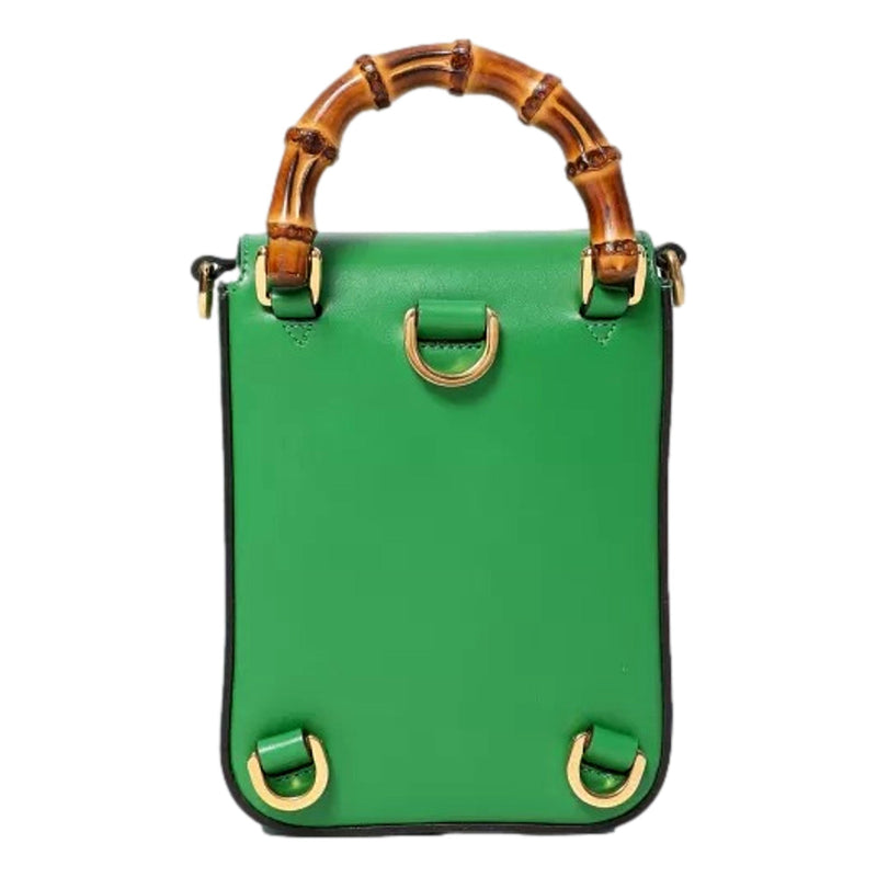 Bamboo Mini Handbag Top Handle Bag in Green Leather
