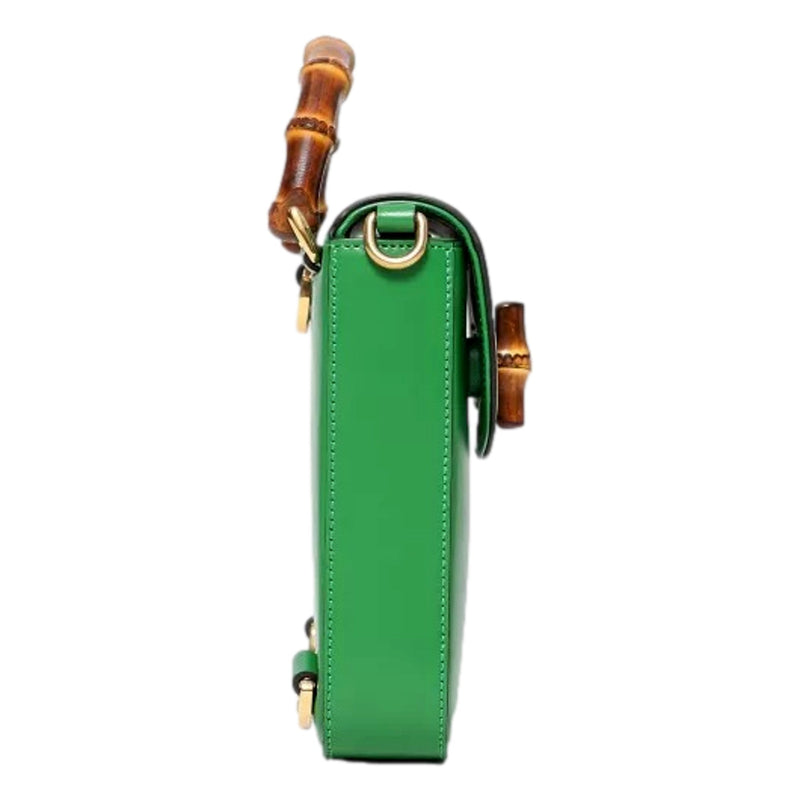 Bamboo Mini Handbag Top Handle Bag in Green Leather