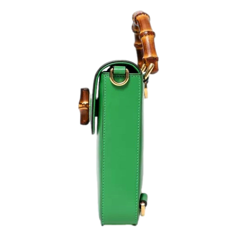 Bamboo Mini Handbag Top Handle Bag in Green Leather