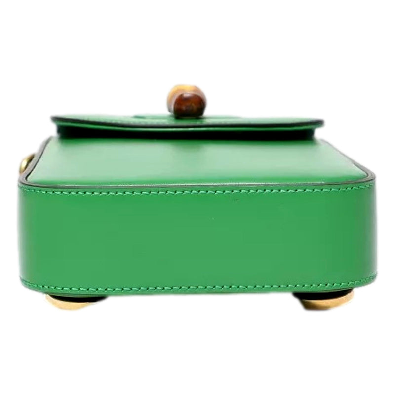 Bamboo Mini Handbag Top Handle Bag in Green Leather