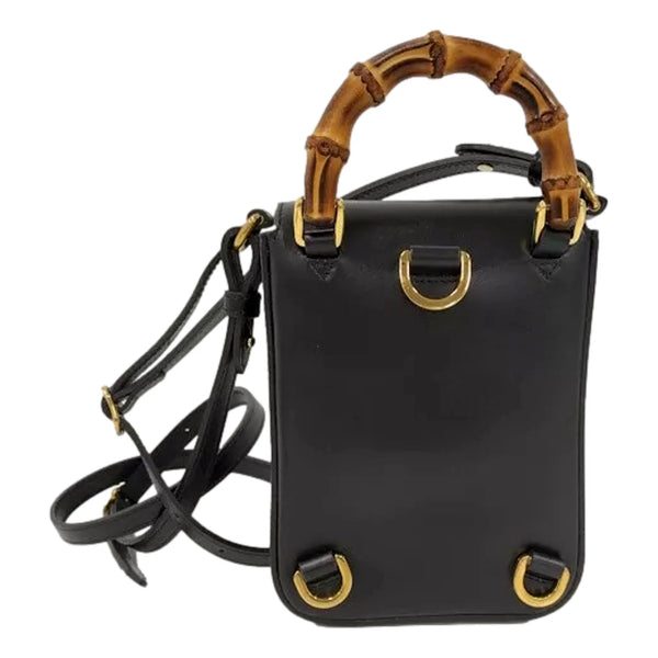 Bamboo Mini Handbag Top Handle Bag in Black Leather