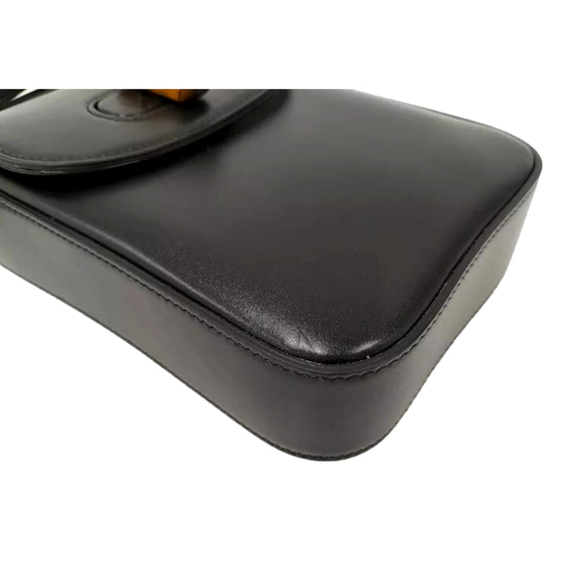 Bamboo Mini Handbag Top Handle Bag in Black Leather