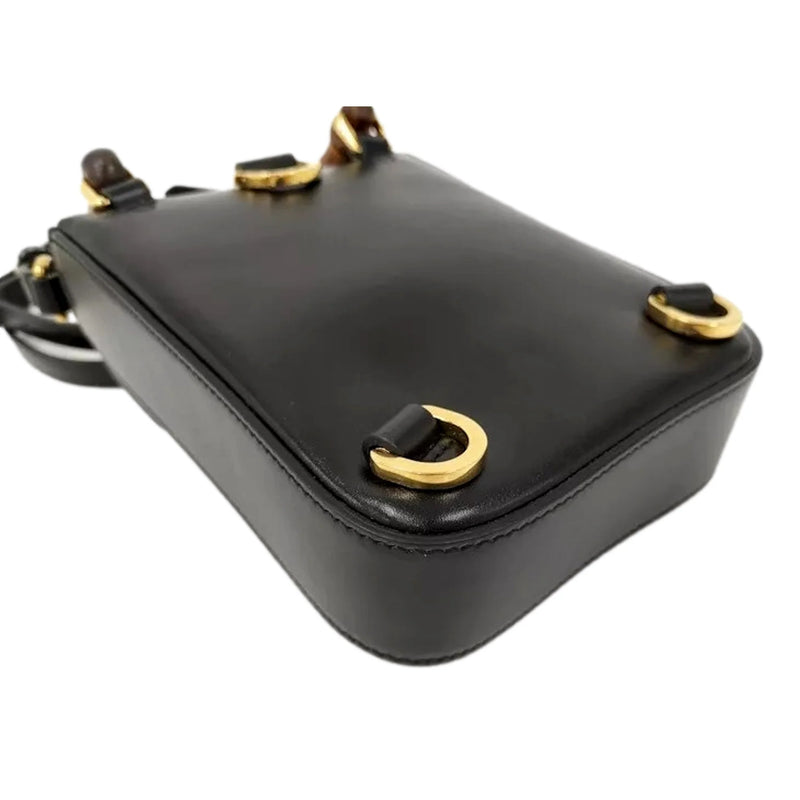 Bamboo Mini Handbag Top Handle Bag in Black Leather