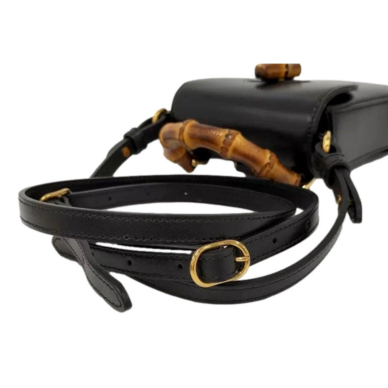 Bamboo Mini Handbag Top Handle Bag in Black Leather