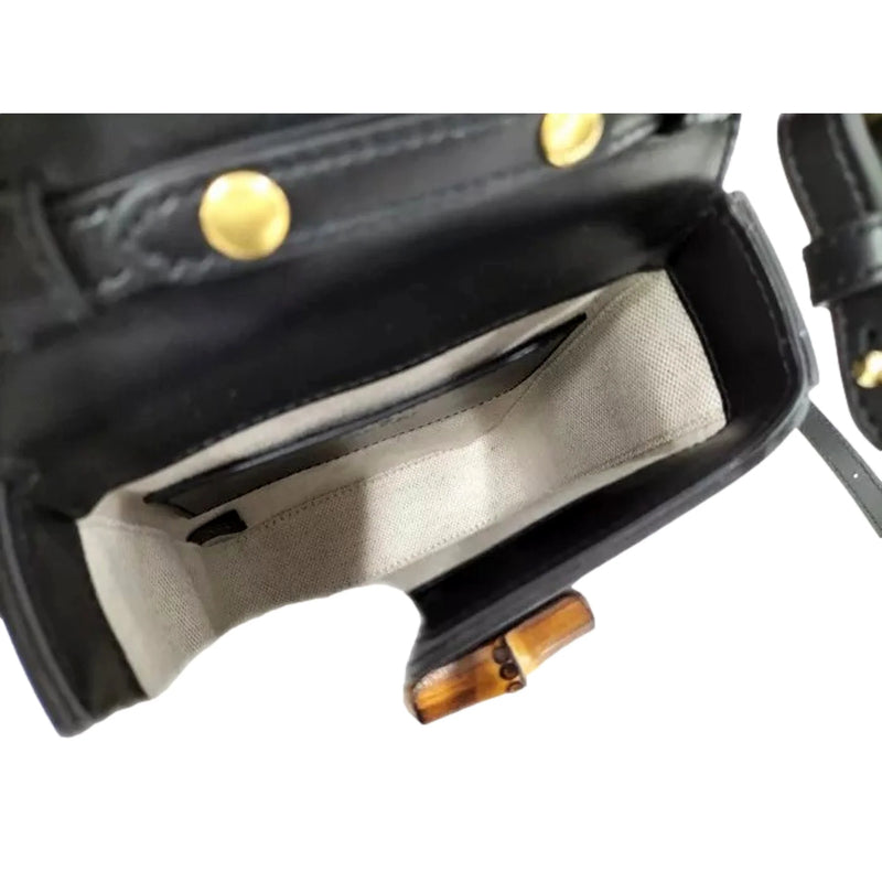 Bamboo Mini Handbag Top Handle Bag in Black Leather