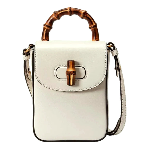 Bamboo Mini Handbag Top Handle Bag in Cream Leather