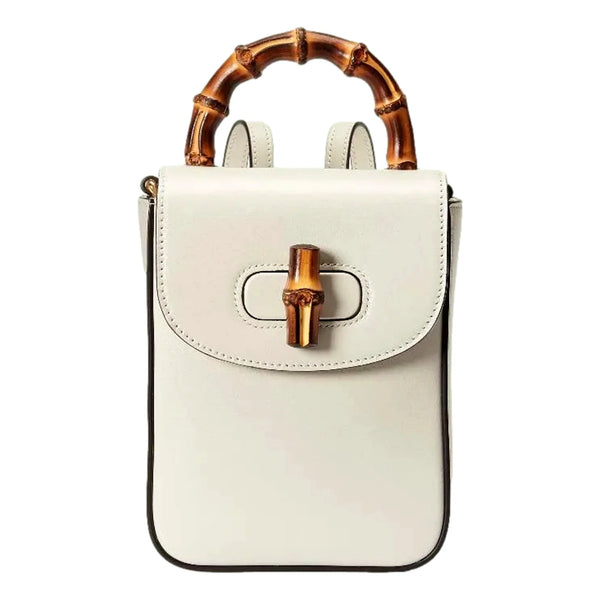 Bamboo Mini Handbag Top Handle Bag in Cream Leather