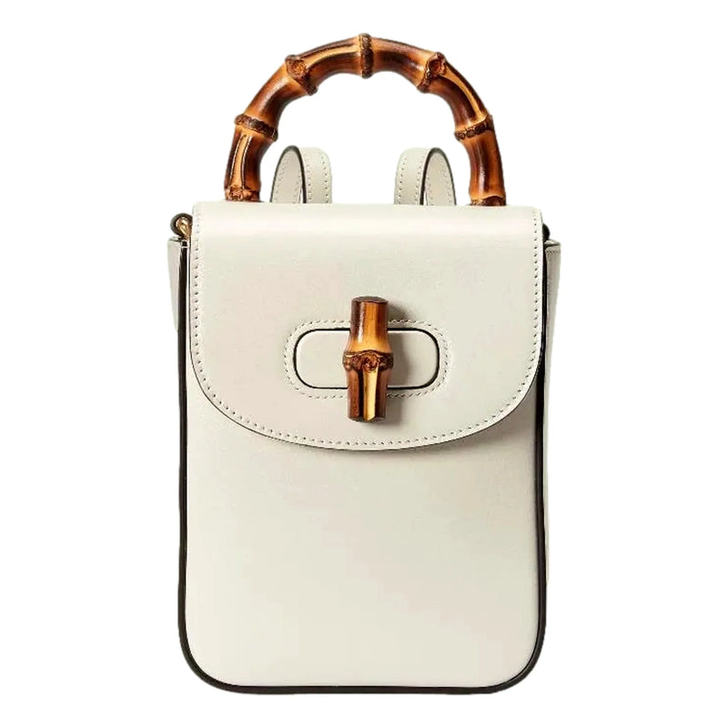 Bamboo Mini Handbag Top Handle Bag in Cream Leather