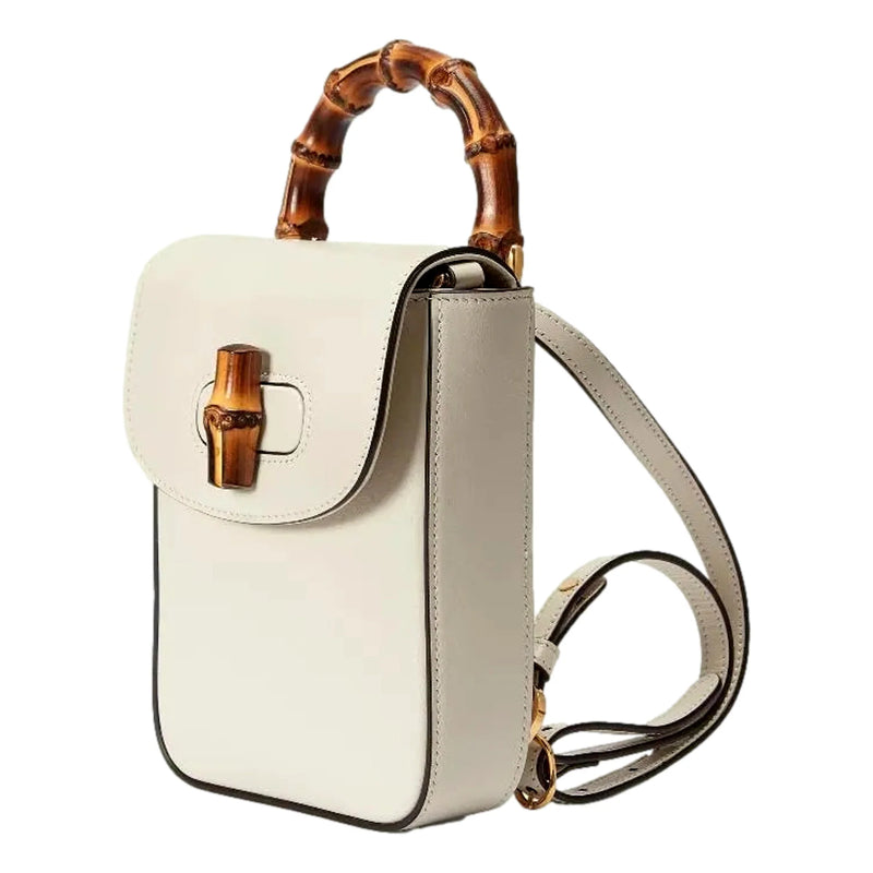 Bamboo Mini Handbag Top Handle Bag in Cream Leather