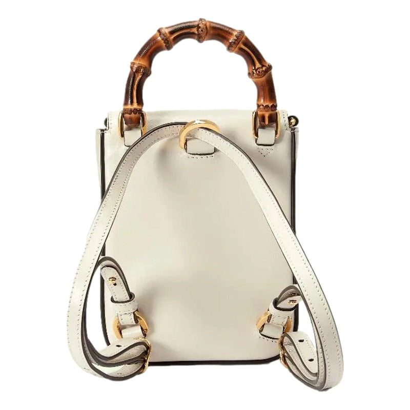 Bamboo Mini Handbag Top Handle Bag in Cream Leather