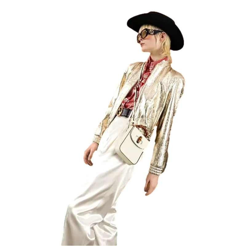 Bamboo Mini Handbag Top Handle Bag in Cream Leather