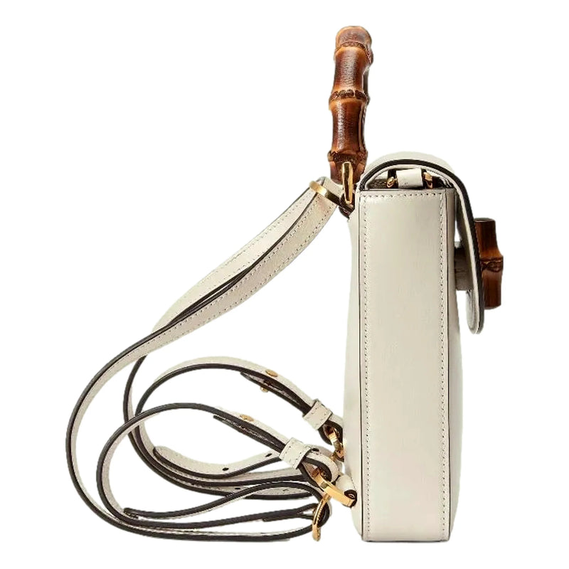 Bamboo Mini Handbag Top Handle Bag in Cream Leather