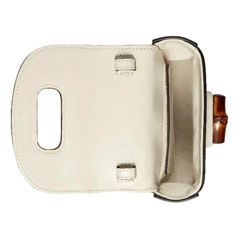 Bamboo Mini Handbag Top Handle Bag in Cream Leather