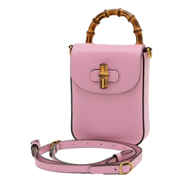 Bamboo Mini Handbag Top Handle Bag in Pink Leather