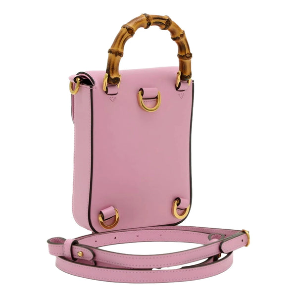 Bamboo Mini Handbag Top Handle Bag in Pink Leather