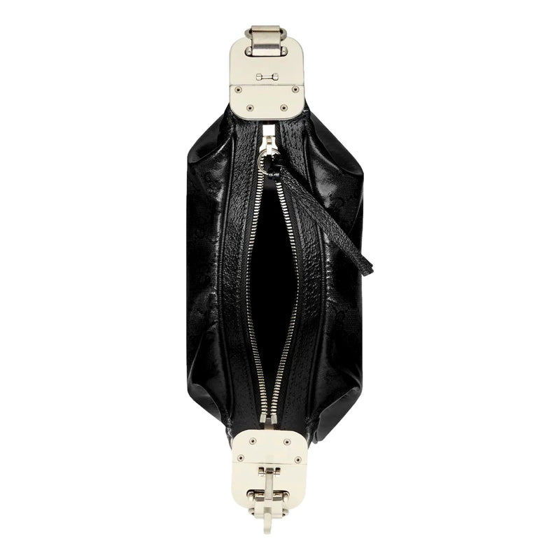 Attache Web Stripe Small Shoulder Bag Black Leather