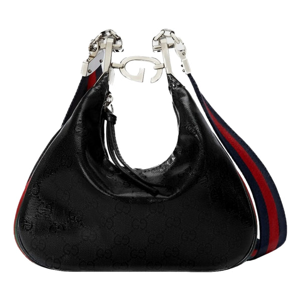 Attache Web Stripe Small Shoulder Bag Black Leather