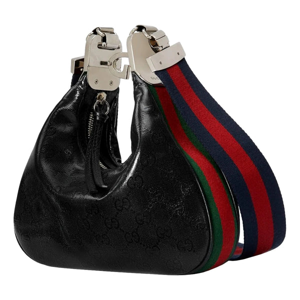 Attache Web Stripe Small Shoulder Bag Black Leather
