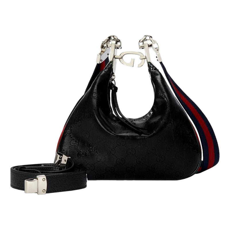 Attache Web Stripe Small Shoulder Bag Black Leather