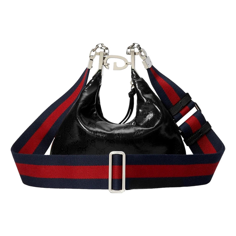 Attache Web Stripe Small Shoulder Bag Black Leather