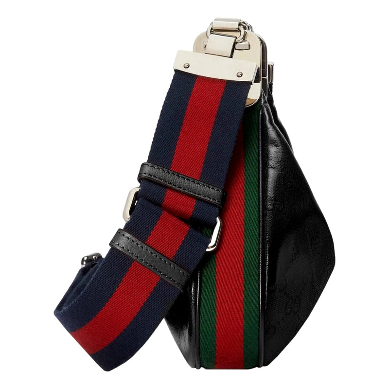 Attache Web Stripe Small Shoulder Bag Black Leather
