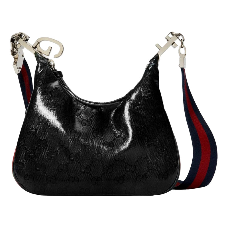 Attache Web Stripe Small Shoulder Bag Black Leather