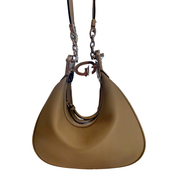 Attaché Small Shoulder Bag Beige Leather