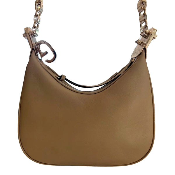 Attaché Small Shoulder Bag Beige Leather